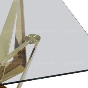 Buy cheap 100kg Square Glass Top Dining Table 150cm Stainless Steel Frame from wholesalers
