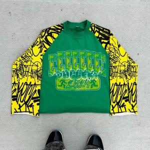 Buy cheap Clothing Manufacturer Streetwear Custom Color Blocked 100% Cotton Crop All Over Silk Screen Print Boxy Tee Long Sleeve T Shirt from wholesalers