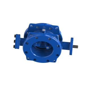 Blue Double Flanged Ductile Iron Double Eccentric Butterfly Valve