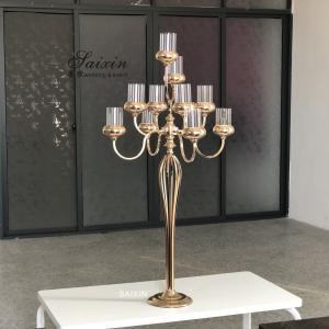 Buy cheap Circle Metal And Crystal Candelabra 10 Arms 3 Arm Gold Wedding Centerpieces from wholesalers