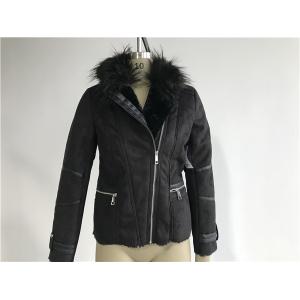 Buy cheap Ladieswear Black Zip Through Suede Bonded Jacket With Fur Collar FAK18CA3695 from wholesalers