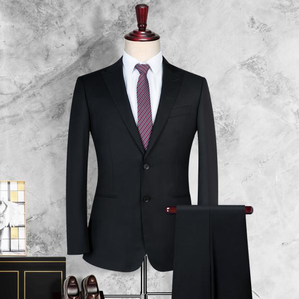 Adults Standard Size Black Wool Business Two-piece Suit for Men's Wedding Groomsman