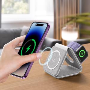Direct Fabric Magnetic 3 In 1 Wireless Charging Station 15W With Customized Logo