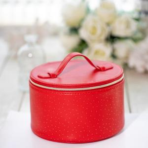Buy cheap Customized Lightweight Ladies Leather Vanity Case Portable Round Red product