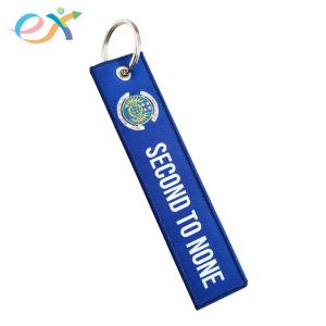 Buy cheap Custom Woven Keychain Metal Ring Polyester Fabric Blue Rectangle Polyester Keychain product