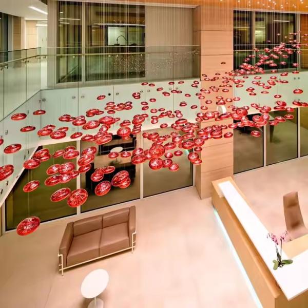 Buy cheap LED Crystal Lamp Modern Large Lamp Red Glass Ball Fish Line Custom Hotel Engineering Pendant Light Irregular Lighting from wholesalers