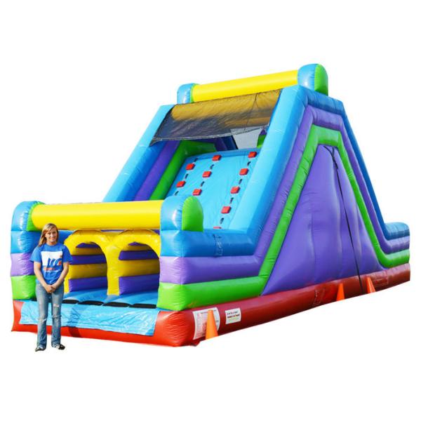 Quality Blue Kids Sports Inflatable Rock Climbing Wall Games With Slide Double Stitching for sale