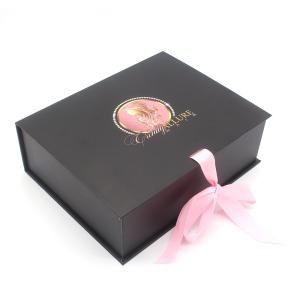 Buy cheap Custom Logo Printed Black Pink Magnetic Luxury Silk Satin Lined Packaging Gift Box With Lid And Ribbon from wholesalers
