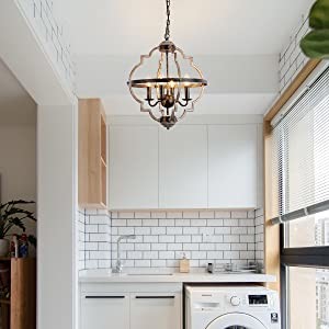 Rustic Farmhouse Metal Chandelier Lighting Distressed Wood Ceiling Light Foyer