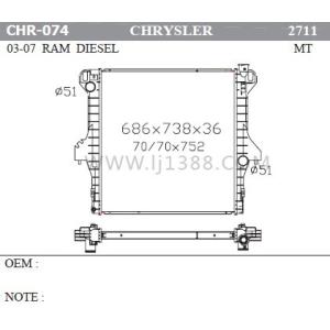 Buy cheap RAM Diesel'03-07 CHRYSLER Car Radiator 36mm Thickness 51mm Inlet / Outlet Size from wholesalers