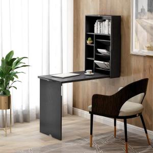 Black 36lbs Melamine Board Tomile Home Office Computer Table With Bookshelf