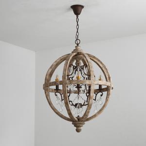 Retro Chandelier Lighting Industrial Hanging Pendant Lamp Globe Wooden