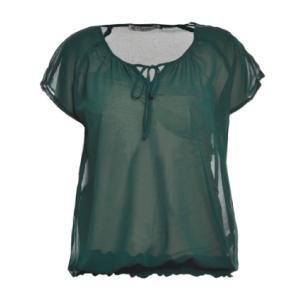 Buy cheap Dark Green / Black Chiffon T Shirts , Girls Short Sleeve Tops With Bow Tie Fasten from wholesalers