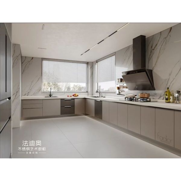 Fadior Sleek Gray Stainless Steel Custom Kitchen Cabinet with Minimalist Design