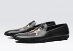 Hand Painted Pattern Mens Leather Loafers Custom Cartoon Shoes Fashion Style