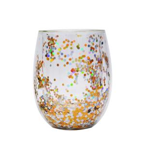 Buy cheap 13oz Customized Borosilicate Double Wall Tumbler Drinking Glasses With Colorful Glitter Inside from wholesalers