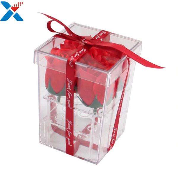 Quality Flower Packing Clear Acrylic Box Display Cases Organizer Rose Gift Box With Cover for sale