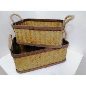 Buy cheap Beige Woven Rectangle Basket Set With Rope Handle from wholesalers