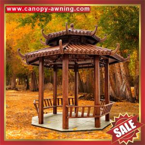 Buy cheap outdoor garden park classical wood style Aluminium aluminum alloy metal gazebo pavilion kiosk pergola sunshade shelter from wholesalers