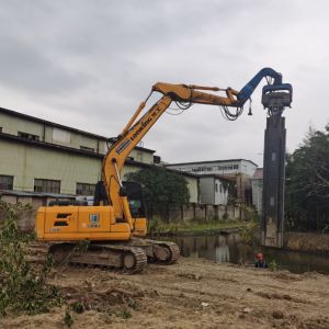Eco Friendly Plastic Sheet Piling Through Excavator Mounted Pile Driver