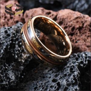 Buy cheap Men'S Tungsten Wedding Band Ring 8mm Rose Gold Plating with Triple Channel Guitar String Meteorite Gold Foil Inlay from wholesalers