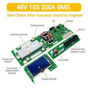16S 48V Smart BMS For Solar System Storage 100A 200A LiFePO4 Battery Management