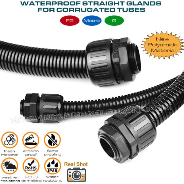 Buy cheap IP68 Plastic Straight Connectors, Adjustable Nylon 6 Cable Glands Waterproof Joints c/w M12~M63 Threads for AD10~AD54.5 Flexible Tubes from wholesalers