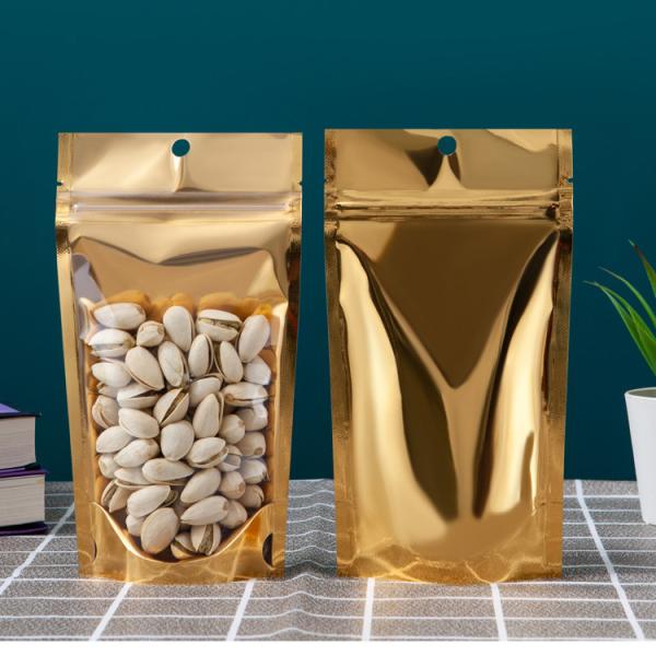 Quality Plastic Aluminum Foil k Bag With Euro Slot Gold Metallic Mylar Stand Up for sale