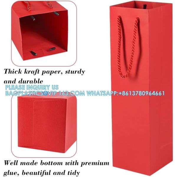 Package Thick Kraft Paper Wine Tote Gift Bags For 1 Bottle, Sturdy Paper Wine Gift Bags With Handles