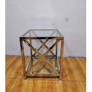 Buy cheap Polished Silver Stainless Steel Frame Tempered glass top End Table from wholesalers