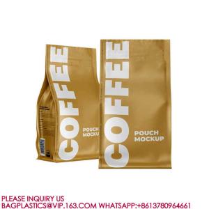 Buy cheap Compostable Flat Bottom Kraft Paper Coffee Pouch Packaging Bags With Valve And Zipper from wholesalers