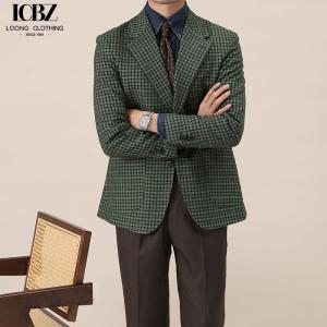 Buy cheap Polyester/Rayon Fabric Men's Suit Retro Single Breasted No Ironing Needed Green Plaid from wholesalers