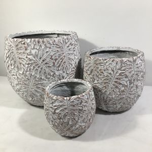 Buy cheap Monstera Leaf Design Pattern Grey Round GRC Pot Rooftop Gardens Landscaping Project from wholesalers