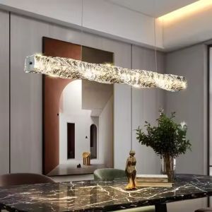 Modern Linear Crystal Chandelier Bar Rectangular Chandelier Customization Dining