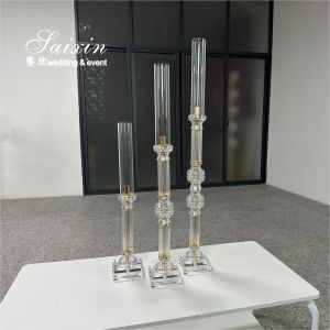 Buy cheap Factory Wholesale 3 Pcs Tall Set Crystal With Gold Metal Candlestick For Wedding Able Decor from wholesalers