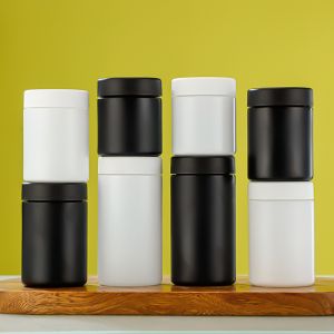 Buy cheap Logo/Graphic Design Borosilicate Glass Round Storage Jars with Childproof Cap in Black Matte and White Matte from wholesalers