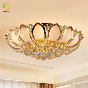 Classic Luxury Gold Modern Led Crystal Ceiling Lamp E14 Bulb Base