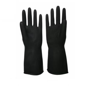 Buy cheap 32CM Black Industrial Rubber Gloves Unflocked Lining Alkali Resistance from wholesalers