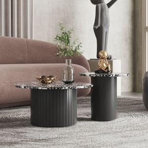 Buy cheap Beige Marble Living Room Coffee Table Round With Wooden Base from wholesalers