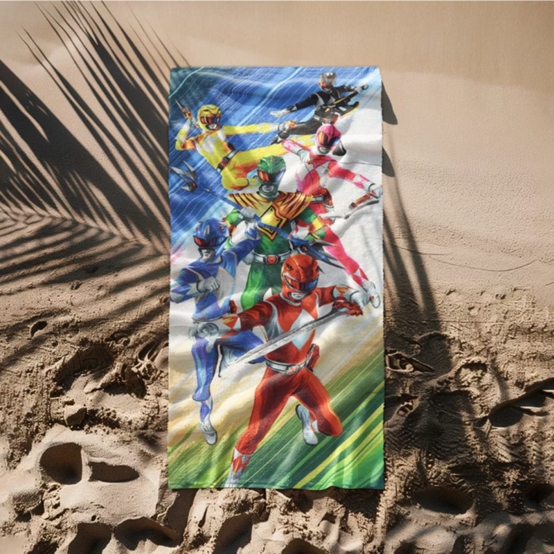 Power Rangers Mighty Morphin Beach Towel with Reactive Printing and Customizable