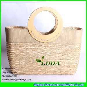 Buy cheap LUDA wheat straw plain hobo bags with round wooden handles from wholesalers