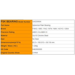Buy cheap FSKG GAZ208SA Thrust Angular Contact Spherical Plain Bearing 63.5 × 100.013 × 39.116 mm from wholesalers