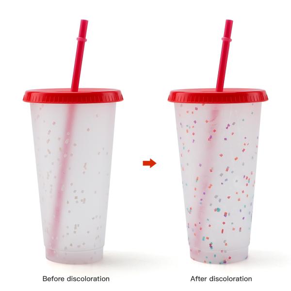 2020 Color Changing Color Confetti Reusable Cold Drink Cups Summer 24 oz Reusable Cups