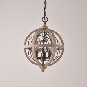 Retro Chandelier Lighting Industrial Hanging Pendant Lamp Globe Wooden