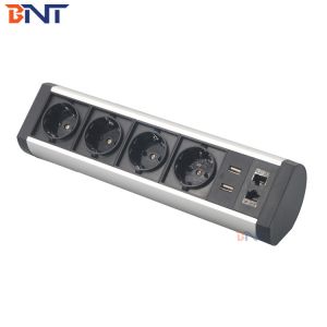 Horizontal EU power clamp on table power socket box with data connectors