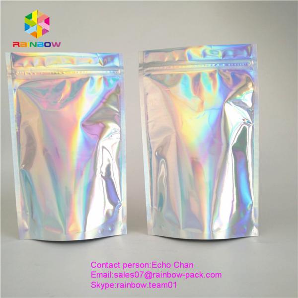 Reusable stand up holographic foil bag without printing for cosmetic or salts