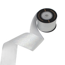 Latticed Sequin Ribbon Merry Christmas Wired Edge Ribbon 2 1/2 Inch For