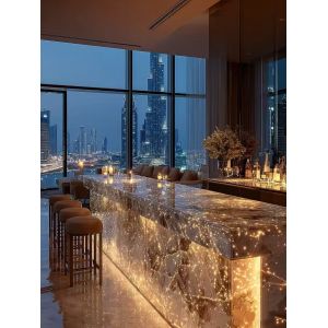 Elegant Modern Design Reception Desk Luxurious Stone-Finished Hotel Lobby Front