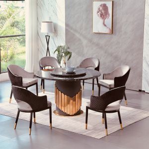 Buy cheap Cross Shaped Stainless Steel Marble Circular Dining Table With Turntable product