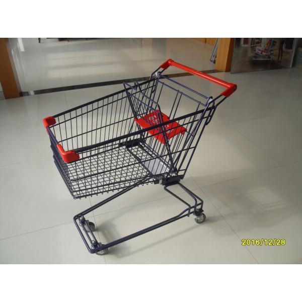 Quality 75L Wire Shopping Trolley With Baby Safety Belt And Plastic Advertisement Board for sale